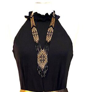 Black/Gold Multi-Layer with Tassels Necklace